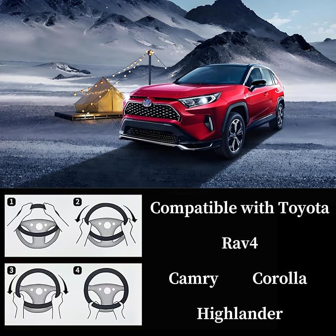 Yangday Leather Steering Wheel Cover for Toyota RAV4 Corolla Camry Highlander, 14.5-15 inches Car Steering Wheel Cover with Non-Slip Breathable (Black)