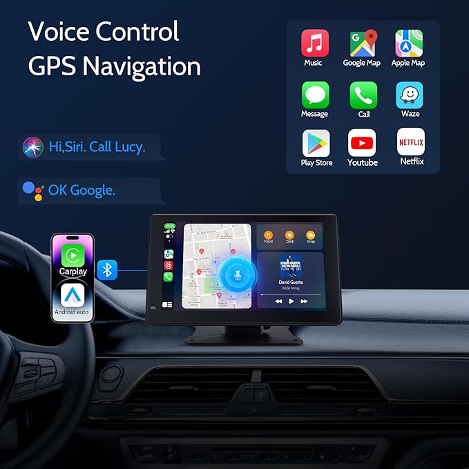 Haudio Portable Car Stereo,HD Touchscreen for All Vehicles,with Apple CarPlay & Android Auto with Backup Camera/Mirror Link/Voice Control/Bluetooth/GPS/AUX/FM Satellite Radio (7 inch)