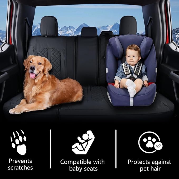 Truckiipa F150 Seat Covers Full Set Leather Waterproof Car Seat Cover Seat Protector Custom Fit for 2015-2026 Ford F150 SuperCrew, 2017-2026 F250 F350 F450 Super Duty Crew Cab, Full Set, Black