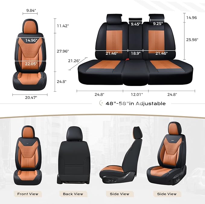 Coverado Car Seat Covers with Lumbar Support, Front Covers for Cars, Universal Automotive Seat Cover, Waterproof, Leather Car Seat Cushion, Interior Seat Protectors for Most Cars
