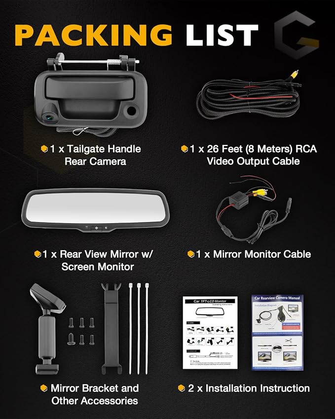 Tailgate Backup Camera Handle w/Rearview Mirror Monitor, Compatible with 2004-2016 Ford F150 / F250 F350 F450 F550 Super Duty/Explorer, 4.3" Rear View, 170° Viewing Angle, Waterproof Reverse Camera