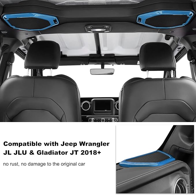 A Pillar Speaker Trim Cover & Roof Speaker Audio Trim Cover Ring Kit Decoration Interior Accessories for Jeep Wrangler JL JLU & Gladiator JT 2018-2022,Light Blue