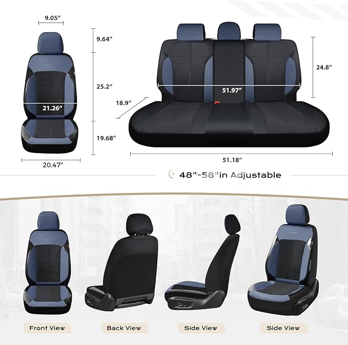 Coverado Seat Cover, Car Seat Cover Rear Seats, 3D Air Mesh Breathable Seat Protectors Sports Carbon Fiber Design Airbag Compatible Comfort Universal for Most Cars, Van,Trucks, SUV, Black&Blue