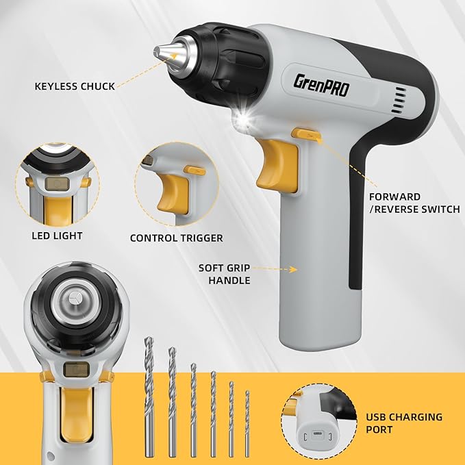 GRENPRO Tool Set Drill Set, 188PCS Tool Kit for Home with Cordless Drill Power, Hand Tool Kit for Women, Basic Household Auto Car Repair Tool Box for Men, Portable Plastic Storage Box Tools Sets