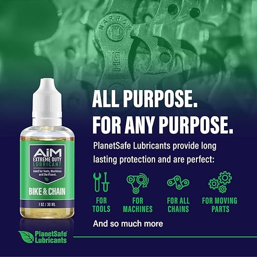 PlanetSafe Lubricants AiM Bike Chain Lube - 1oz + 2 oz - Bicycle Chain Lubricant for Road, Mountain & MTB Bikes - Dry and Wet Conditions - Non Hazardous, Safe for You - Made in the USA!