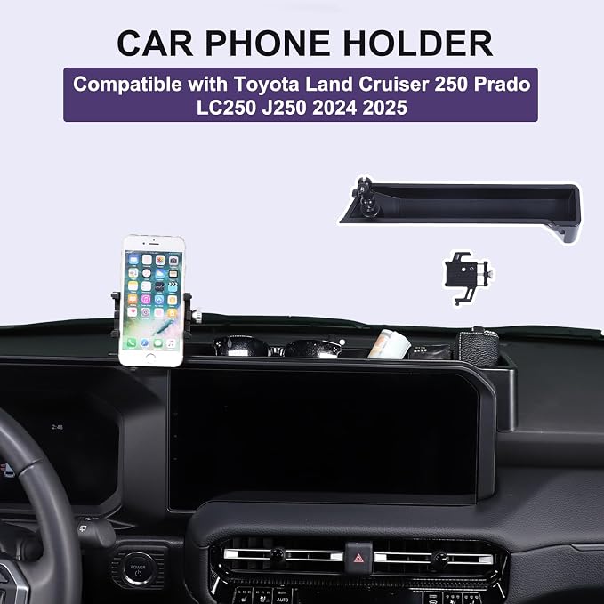 Car Center Console Dash Organizer with Phone Holder Compatible with Toyota Land Cruiser 250 Prado LC250 J250 2024 2025,ABS Dashboard Tray Storage Box Interior Accessories(Phone Mount Holder D)
