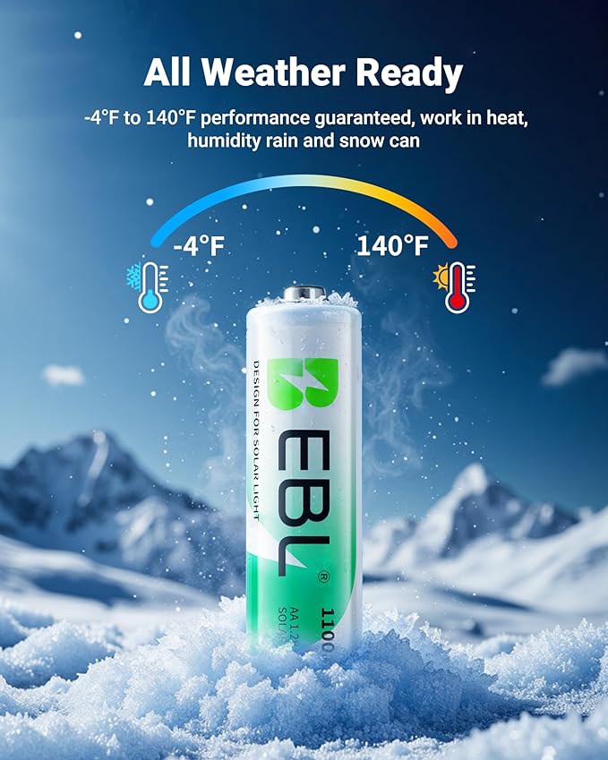 EBL AA Rechargeable Batteries, 1.2V 1100mAh High Capacity AA Battery for Solar Garden Lights (Pack of 8)