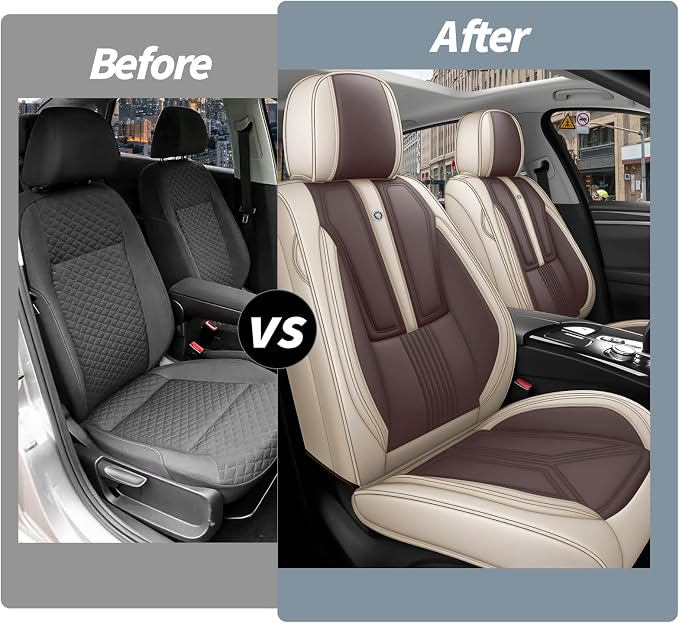 Arazi Car Seat Covers for 90% of Mercedes-Benz, 360° Full Wrap Original Seat Cover, Waterproof Nappa Leather Seat Covers with Big Space Storage Pocket Seat Protector(2 Seats Standard, Beige&Brown)