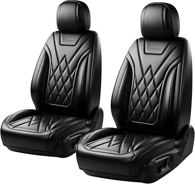 Fit Expedition Car Seat Covers for Ford Expedition 2011-2025 2026(Only 5-Seat Version) - Luxury Leather, All-Weather Seat Cushions, Waterproof, Airbag Compatible, 2 Front Seats Only (Black)