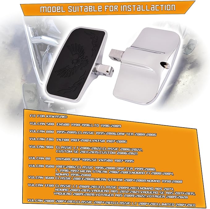 Kinglemc Rear Passenger Floorboard FootPeg footboard for Kawasaki (Eagle 7.9 * 4.5", Silver)