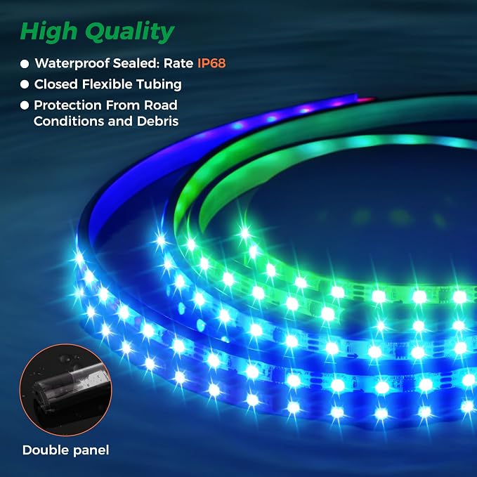 10L0L Golf Cart Underglow LED Light Strip Kit,Neon Underbody Lights,24 Modes,Wireless Remote,Sound-Active,Water-Resistant,and 4 Flexible Tubes Included