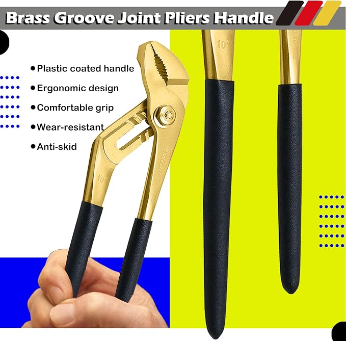 WEDO Brass Pliers Set with Non-Slip Handle - 10" Groove Joint, 6" Slip Joint, 7" End Cutting Pliers