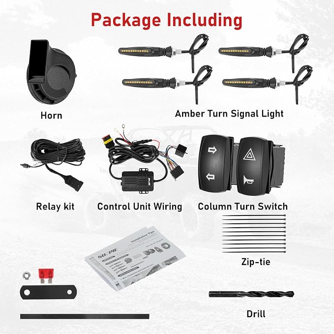 SUNPIE UTV Turn Signal Kit with Horn, Bright Amber UTV Blinker with Two Rocker Switch ATV Street Legal Kit for Polaris, Teryx, CFMOTO and Can-am, Kawasaki Pioneer, Plug and Play