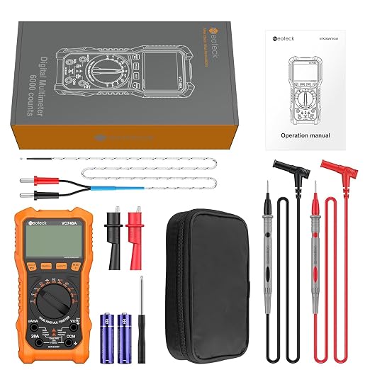 Neoteck 6000 Counts Digital Multimeter 750V AC 1000V DC with AC/DC Current Measurement TRMS Auto Range Voltmeter with NCV, CAT III 600V, Temp/Cap/Freq/Duty/Diode/Cont, Backlit+Flashlight, Complete Kit
