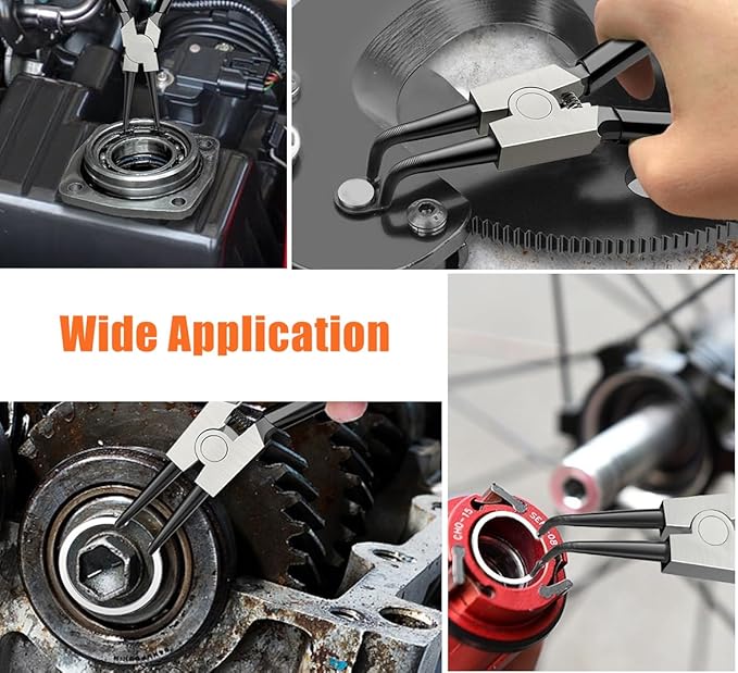 Small Tip Snap Ring Pliers Set, 4pcs 7" Internal/External Circlip Pliers Kit with Straight/Bent Jaw