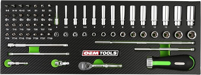 OEMTOOLS 23997 Socket Set 64PC, 1/4" Drive Mechanic Tool Set, Socket Wrench Set Hard Chrome Finish, No-Slip Sockets, Ratchet Set and Extensions for Tight Spaces