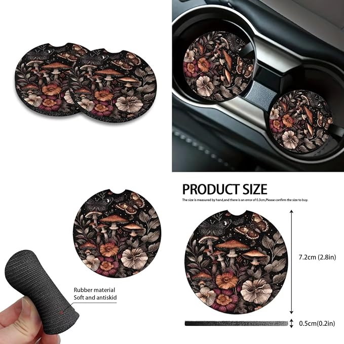 Mushroom Butterfly Flower Pattern Car Seat Covers Full Set, 10Pcs Car Accessories Steering Wheel Cover + Keychain + Coasters + Car Trash Bin + Air Vent Pounch Bag for Women Men
