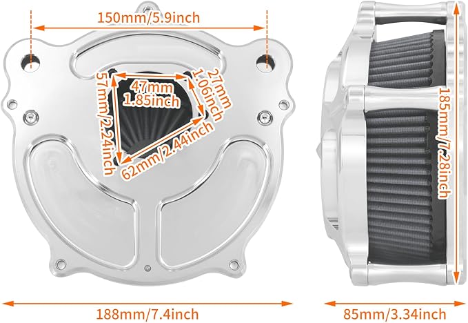 Air Cleaner Filter Aluminum Fit for Harley Touring Road King Street Glide Softail Sportster Dyna (Chrome Housing Grey Element, B For Touring 00-07,Softail 00-15,Dyna 00-17)