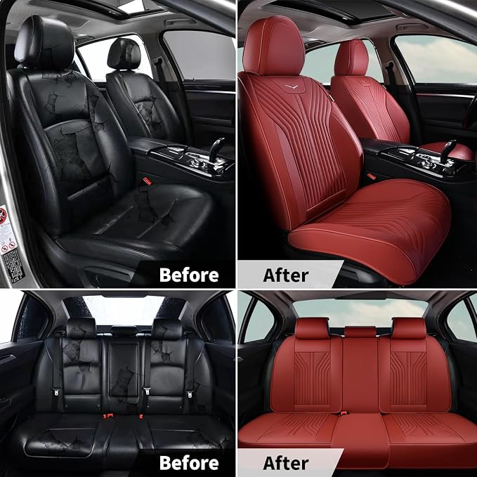 FLORICH Leather Car Seat Covers Luxury Front Car Seat Cover Automotive Car Seat Covers Waterproof Car Seat Protector Cushion Universal Fit for Most Cars Trucks SUV, Red