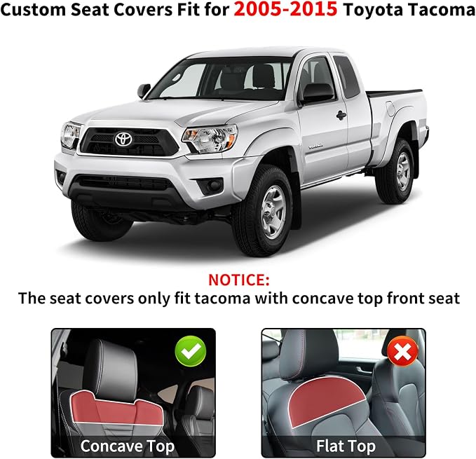 Truckiipa Automotive Seat Covers Fit for Toyota Tacoma Front Seat Leather Waterproof Full Coverage Truck Seat Covers Custom Fit for 2005-2015 Toyota Tacoma Double Crew Cab, Front Pair, Black&Red