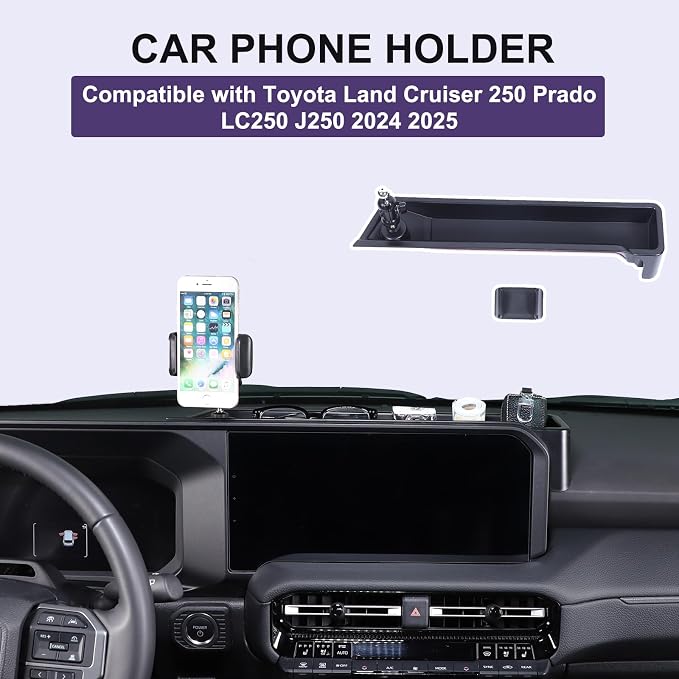 Car Center Console Dash Organizer with Phone Holder Compatible with Toyota Land Cruiser 250 Prado LC250 J250 2024 2025,ABS Dashboard Tray Storage Box Interior Accessories (Phone Mount Holder A)