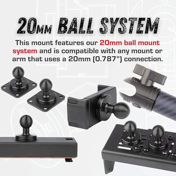 Bulletpoint Dash Mount Cell Phone Holder with 7cm Carbon Fiber + Kevlar Mounting Arm Compatible with iPhone and Android Smartphones - Fits 20mm (0.787 inches) Attachment Ball