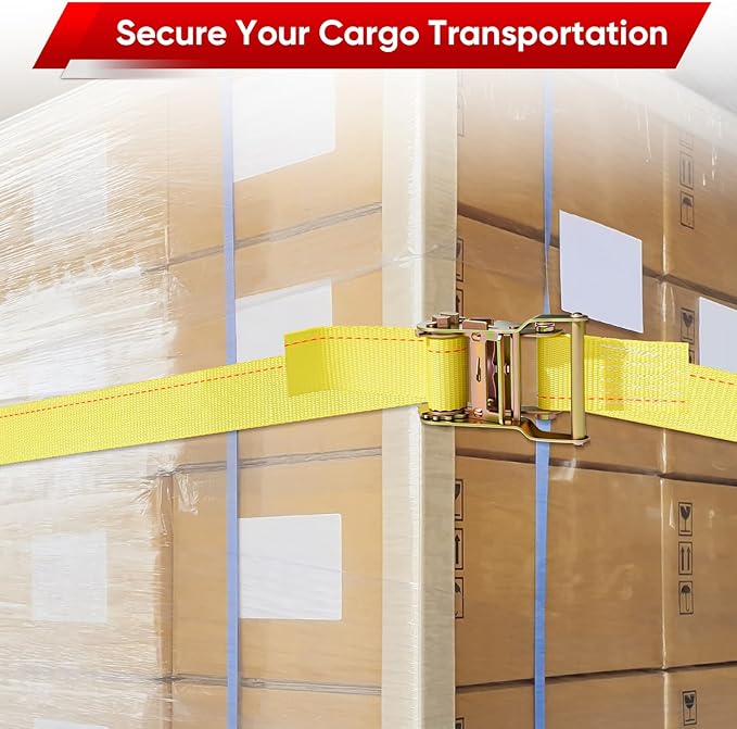 E-Track Ratchet Straps -8 Pack, 4,400 LB Breaking Strength, 2" x 12' Feet Heavy Duty ETrack Straps with 4 Feet Fixed End and Spring E-Fittings Yellow E Track Accessories Cargo Straps