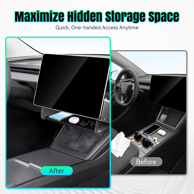 Tesla Model Y Juniper 2025 2026 & Model 3 Highland 2024-2026 Under Screen Storage Box Center Console Organizer for Model Y Juniper/Model 3 Highland Magnetic Storage Box Hidden Privacy Storage