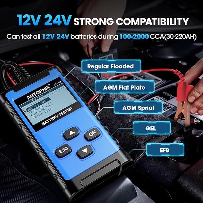AUTOPHIX 3210 OBD2 Scanner Bluetooth with AUTOPHIX BAS100 Car Battery Tester 12V 24V 100-2000 CCA Battery Load Tester