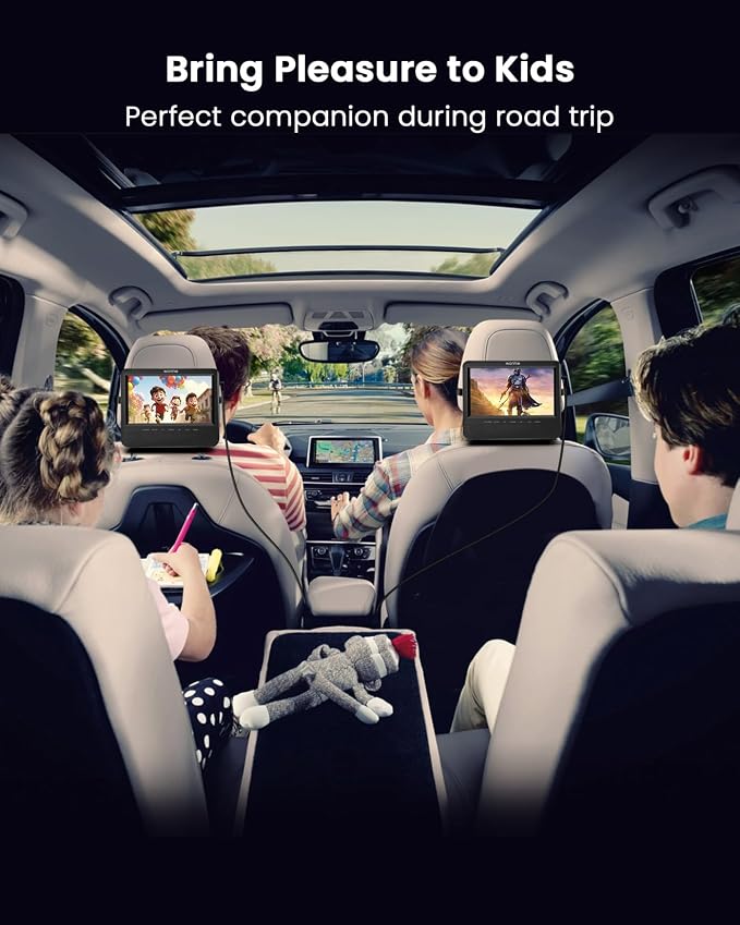WONNIE 7.5'' Car DVD Player Dual Screen, Headrest DVD Player Play the Same or Two Different Movies with Headrest Straps, Support Last Memory, AV Out/in, USB/SD, All Regions