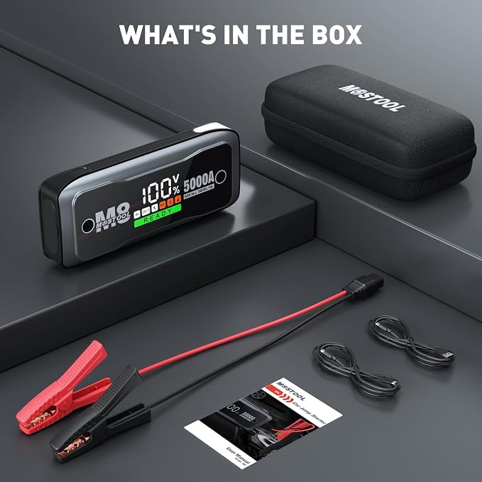 MOSTOOL 5000A Car Jump Starter, 12V Portable Battery Booster with LED Display, Fits All Gas Engines and Up to 10.0L Diesel Engines,Gray