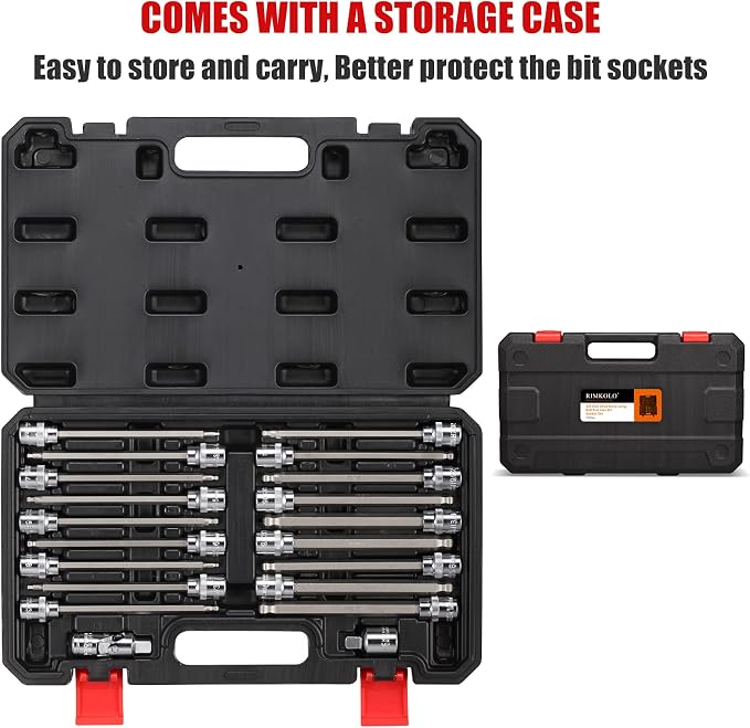 20-Piece 3/8 Inch Drive Long Ball End Hex Bit Socket Set & 15-Piece 3/8" Drive Extra Long Torx Bit Socket Set