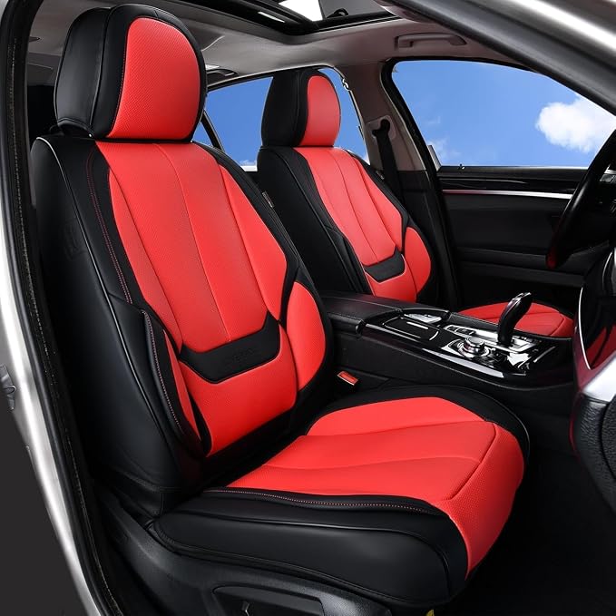 Coverado Nappa Lether Car Seat Covers with Black Red, Waterproof,Easy to Clean