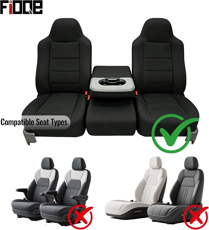 40/20/40 Split Seat with Molded Headrest Front Seat Covers for Ford F250 F350 F450 F550 2002-2010 40/20/40 Split Seat with Molded Headrest and Shoulder, Knitted Fabric Soft Foam - Black