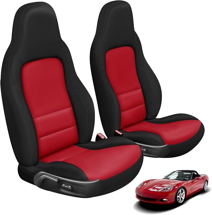 SAPUBK Custom-Fit Front Seat Covers Replace for 2005-2013 Chevy Corvette C6, Driver and Passenger Premium Leather with Composite Soft Foam Lining Seat Cover