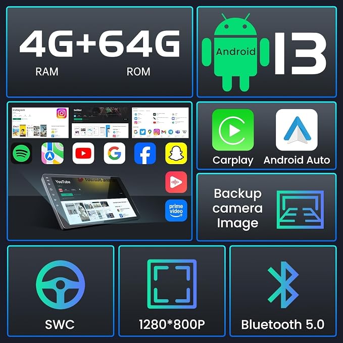 Car Radio for Toyota Corolla 2014-2016: Upgrade Android 13 Head Unit with 1280 * 800 HD Touchscreen Stereo Carplay Android Auto 5G WiFi Bluetooth 1080P Backup Camera GPS FM