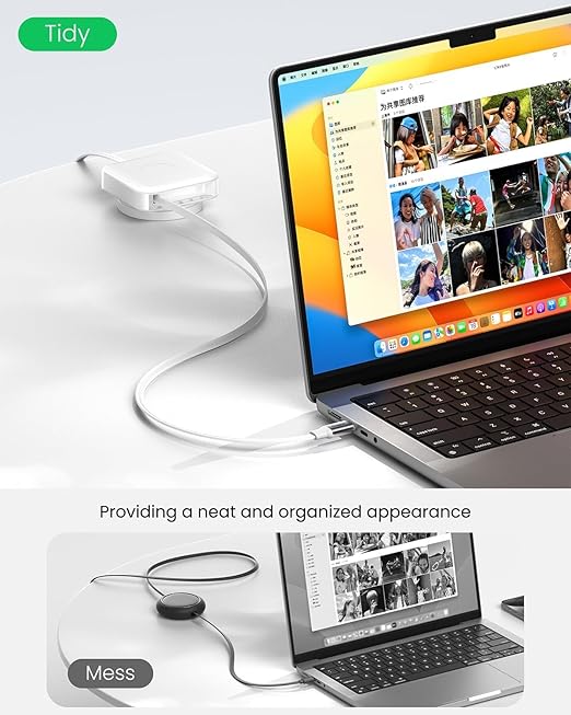 Fasgear Retractable USB-C Cable Desk Mount White 6.6ft Type-C Cord 60W PD/PPS Fast Charging Compatible for iPhone 17 16 15 Series/iPad Pro/MacBook/Samsung