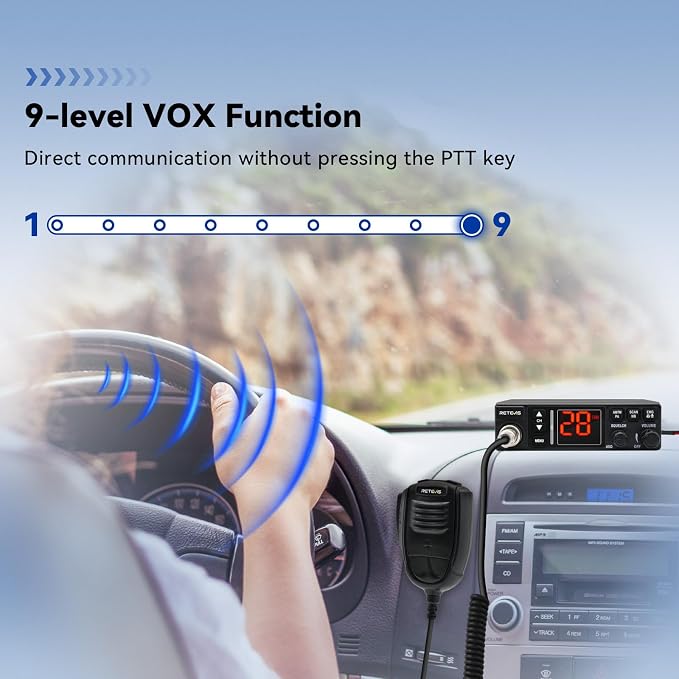 Retevis MB3A 40-Channel AM/FM CB Radio with Cigarette Lighter Plug - 12V & 24V Dual-Voltage for Car and Truck, ANL/NB Noise Reduction, Cooling Set,Hands-Free,PA System,Backlit LCD & Full Mounting Kit