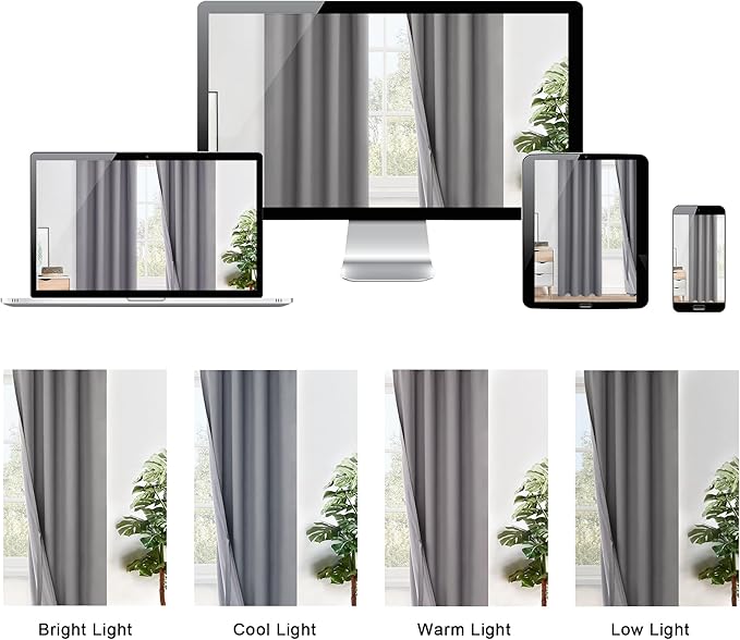 XWZO 100% Blackout Curtains 84 Inches Long with Tiebacks- Narrow Wide Heat Blocking and Soundproof Curtain Panels with Grommets for Short Windows, Grey, W38 x L84, Set of 2