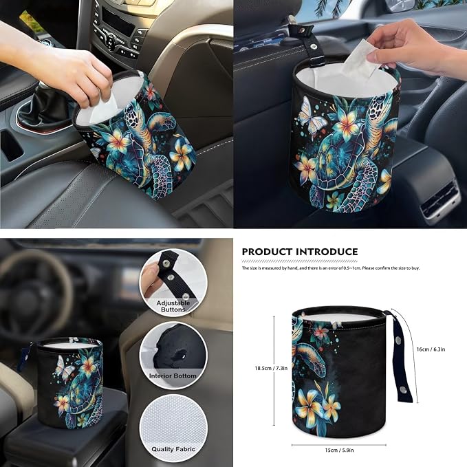 Blue Turtle 15 PCS Car Accessories Auto Seat Covers Set with Steering Wheel Cover, Seatbelt Pads, Trash Can, Rearview Mirror Cover, Coasters, Keychain for SUV Trunk Sedan