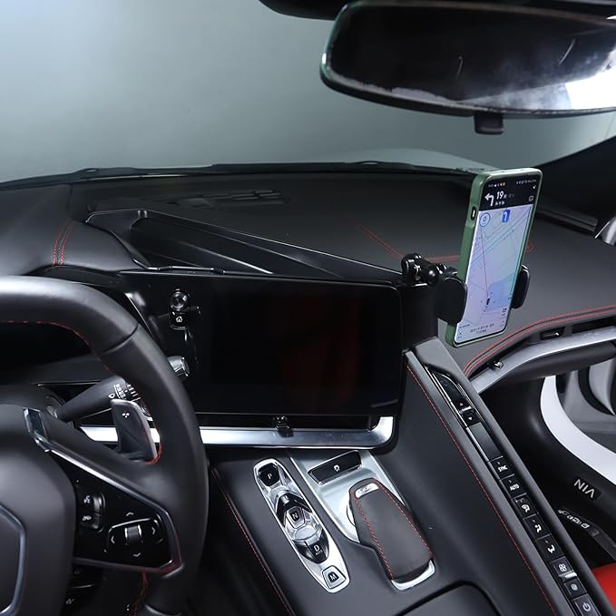 TOYCIDFG Dashboard Storage Tray Behind Navigation Screen with Phone Holder for Corvette C8 Stingray 2020-2026, Center Console Car Organizer Tray Interior Accessories (Type A)