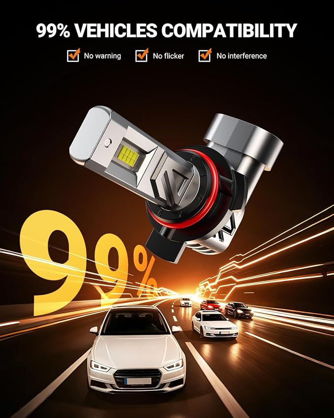 SEALIGHT 9012/HIR2 LED Light Bulb, 9X Super Brighter than Origin, 1:1 Real Size, 6500K Cool White Bulbs with 25000RPM Fan for Car Powersports ATV/UTV, 80000Hrs Lifespan, 3Mins Plug and Play, Pack of 2