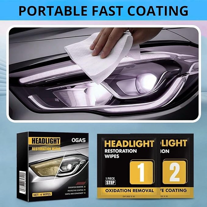 Headlight Restore Wipes – 3-Stage Cleaning System, Revives Foggy Headlights, Erases Yellowing & Oxidation, Boosts Night Visibility, UV Block Protection