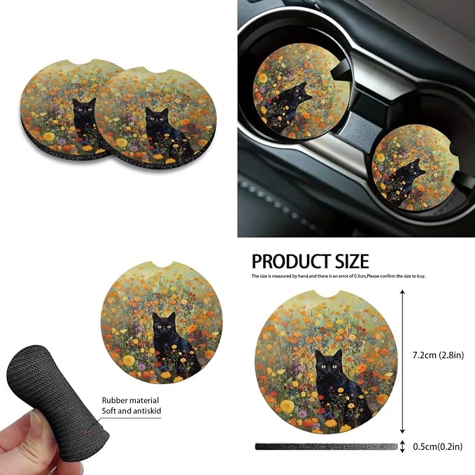 Cat Flower Print Auto Seat Covers Full Set, 10Pcs Car Accessories, Steering Wheel Cover, Air Vent Storage Box, Car Trash Bin, Cup Coasters, Keychain, Universal Fit for SUV Truck Van