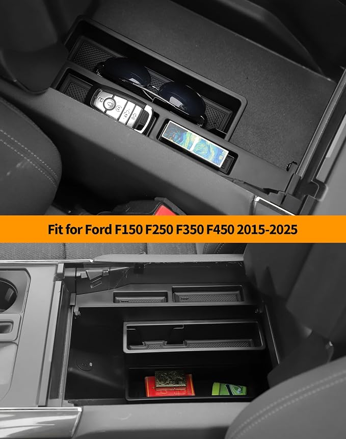 Hoolcar Center Console Armrest Storage Box Fit for Ford F150 F250 F350 F450 2015-2025, Black