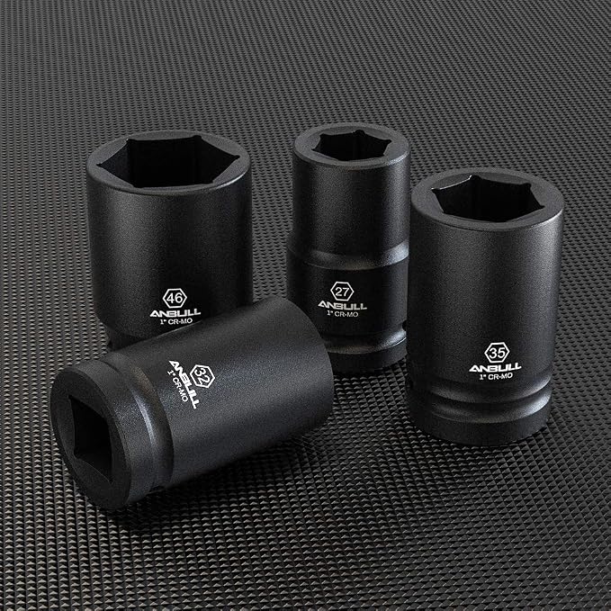 1 Inch Drive Deep Impact Socket Set, 9 Pieces Jumbo Impact Socket Sets, 6-Point, Metric Sizes (26, 27, 29, 32, 35, 38, 41, 46, 50mm), CR-Mo Steel (1 Inch-Metric)