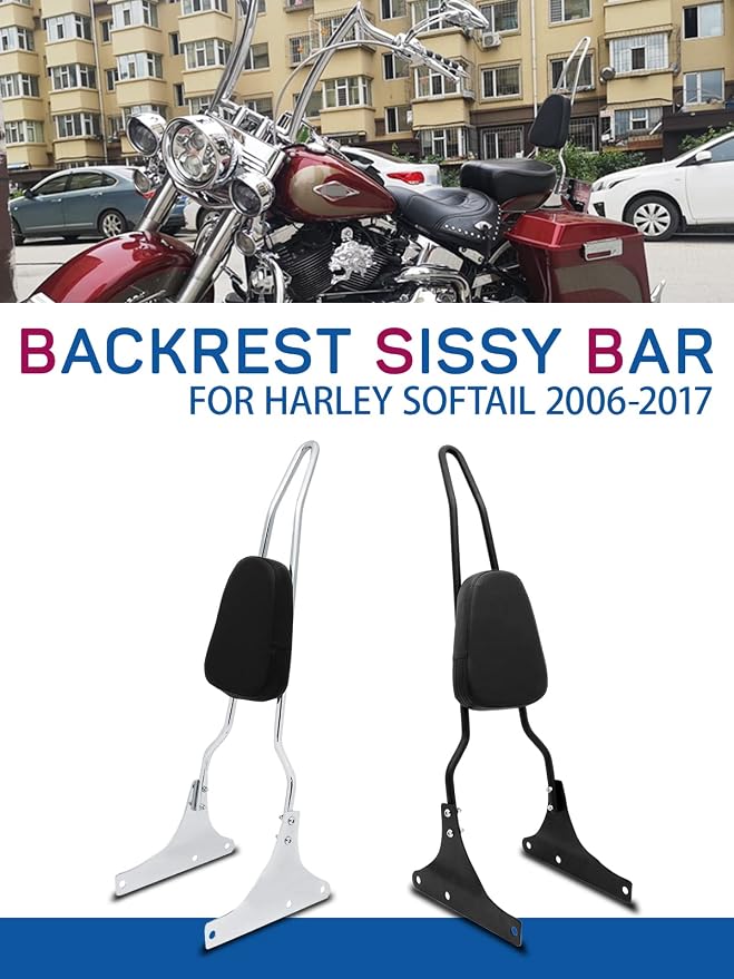 Motorcycle Rear Passenger Backrest Sissy Bar Compatible With Harley Davidson Heritage Softail FXSTC FLSTC Springer FLSTS Fat Boy EFI FLSTF,Black