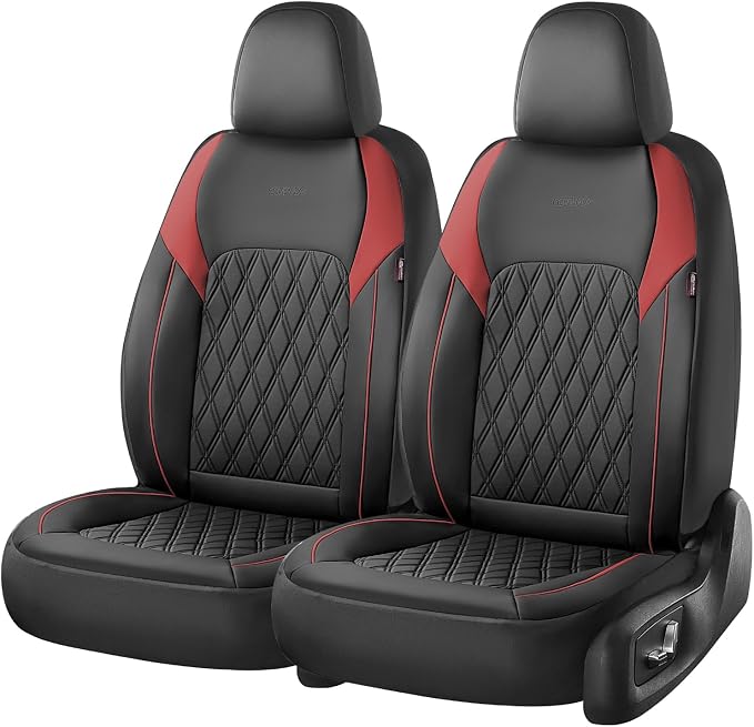Coverado Car Seat Covers Full Set, Leather Seat Covers, Automotive Seat Covers for Cars, Car Seat Covers Front Seats Back, Car Seat Protector Car Seat Cushion Universal Fit Most Cars Trucks, Black&Red