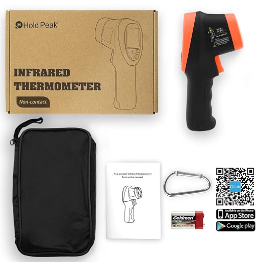 HOLDPEAK Non-Contact Infrared Thermometer with APP, High Temp Laser Temperature Gun (-58°F~2732°F), D:S=30:1, MAX/MIN/AVG/DIF, High/Low Temp Alarm, Backlight for Industrial & Home Use (NOT for Human)