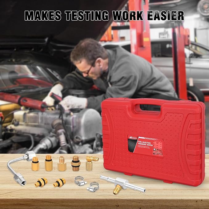 Nilight Fuel Pressure Gauge Tester Kit, 0-140PSI Fuel Injection Pump Pressure Gauge Kit Gasoline Pressure Diagnostic Tools
